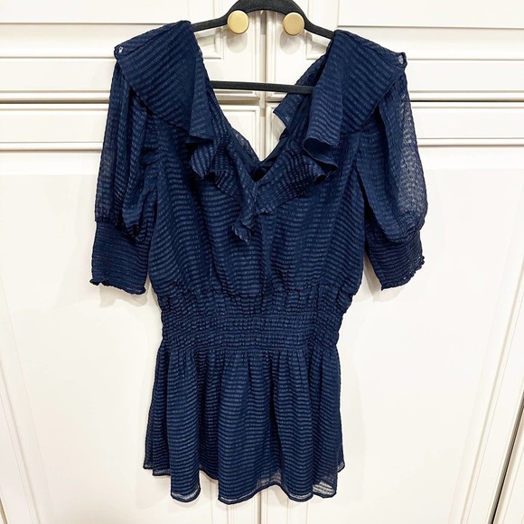 Revolve Tularosa Augustine Dress Women’s Navy Ruffle Puff Sleeve Mini Cocktail - Picture 3 of 10